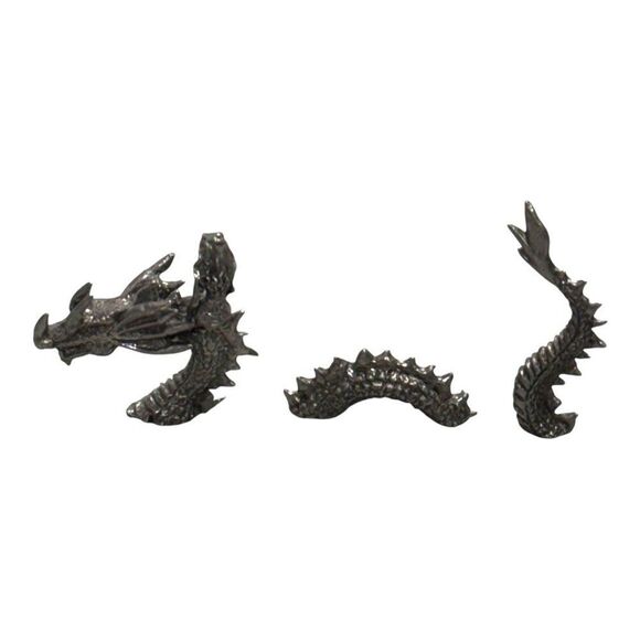 Pewter Dragon Set Fantasy Serpent Sculpture Mythical Creature 3-pc Set Lochness - Picture 4 of 7